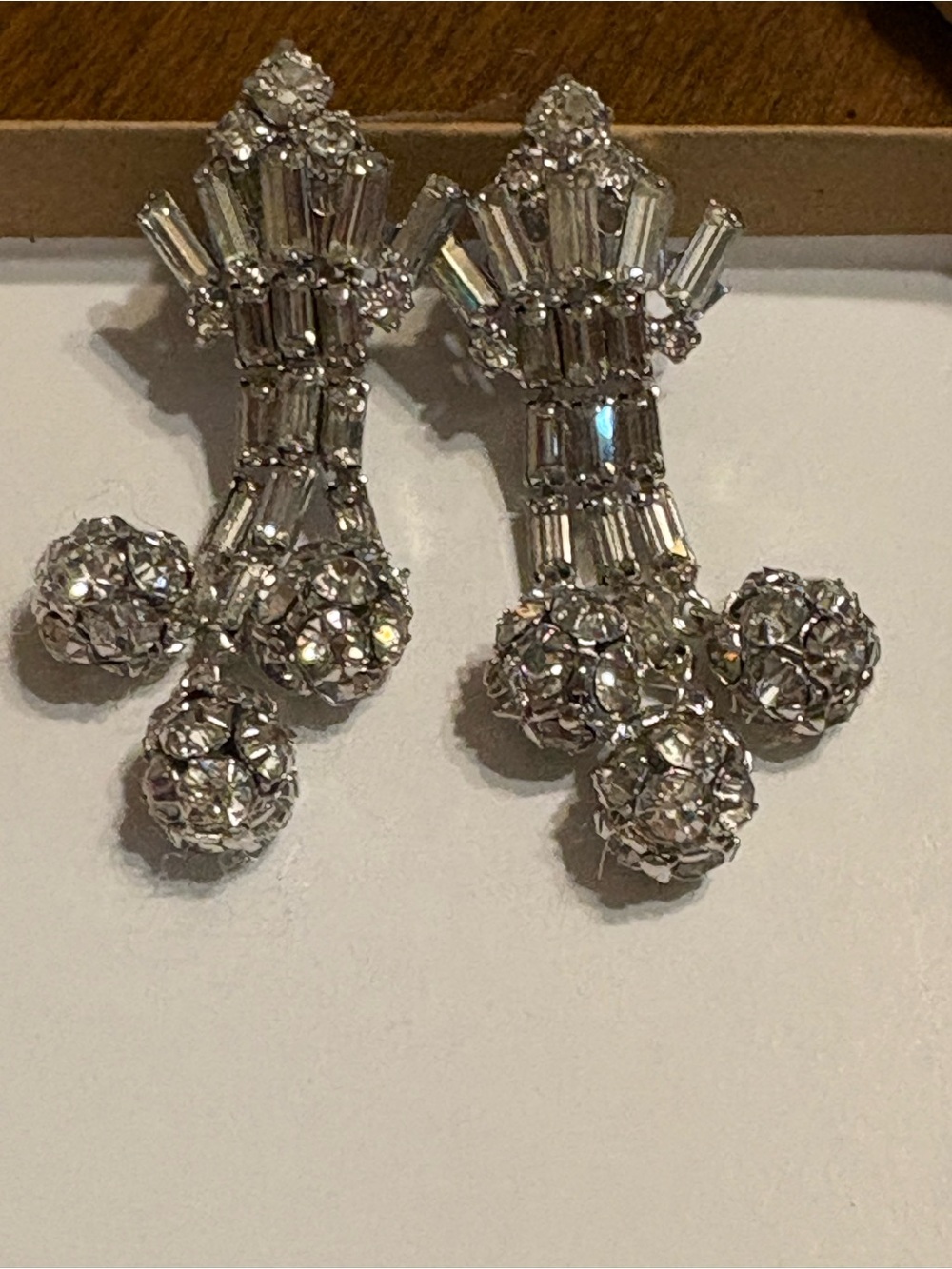 Sparkling Silver Crystal Cluster Art Deco Antique Look Drop Clip on Earrings